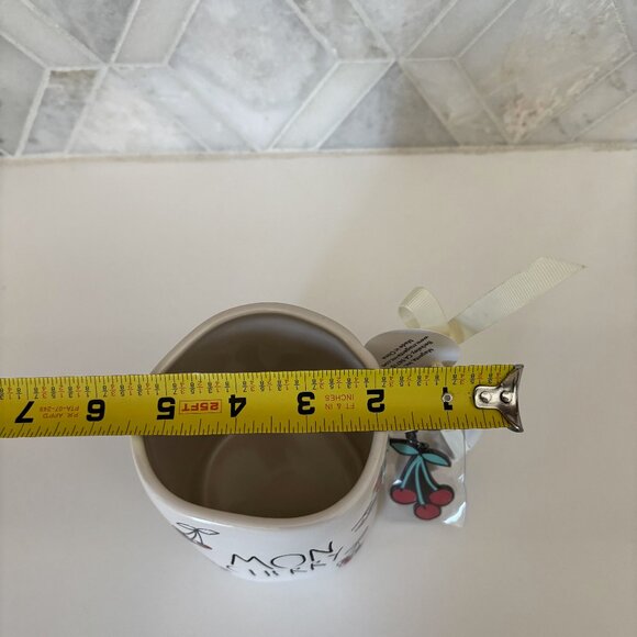 Rae Dunn Mon Cherry Cherries White Mug with Keychain Brand New - Picture 10 of 11